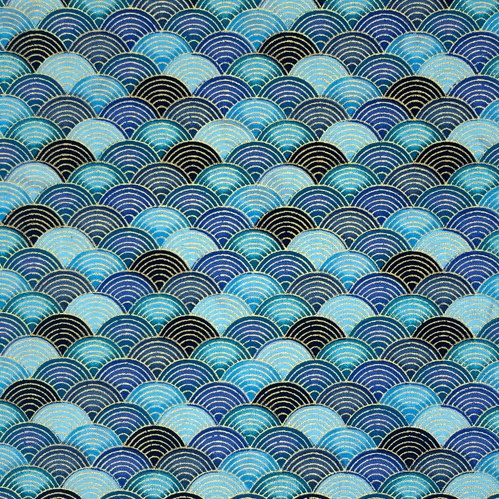 Tessuto giapponese in cotone blu con motivo a onde, SEIGAIHA, realizzato in  Giappone larghezza 112 cm