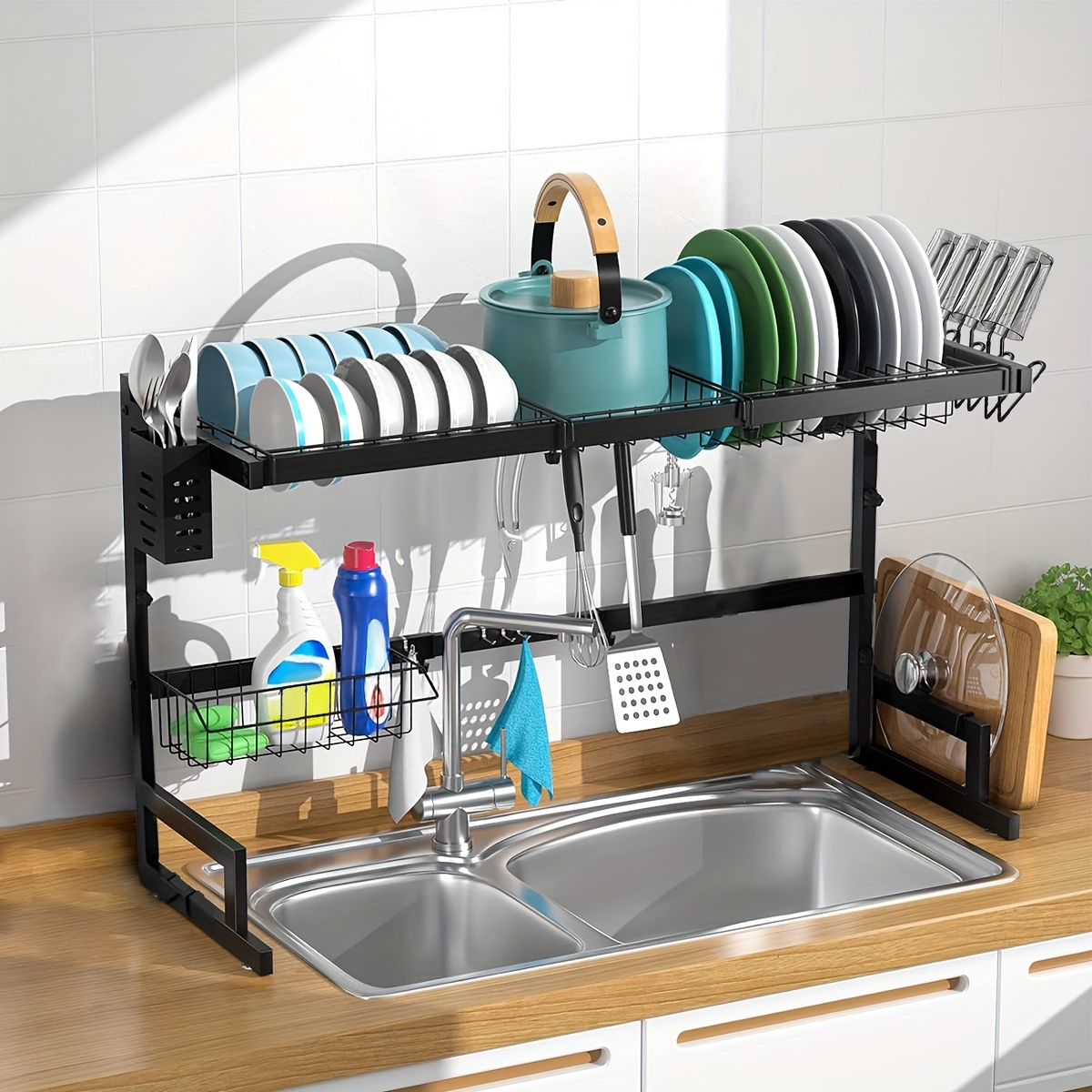 Over The Sink Dish Drying Rack,adjustable & Space-saving Multifunctional  Kitchen Dish Rack,dish Drainer With Cutting Board Holder, Large Dish Rack  For Kitchen Counter Organizer Space Saver - Temu
