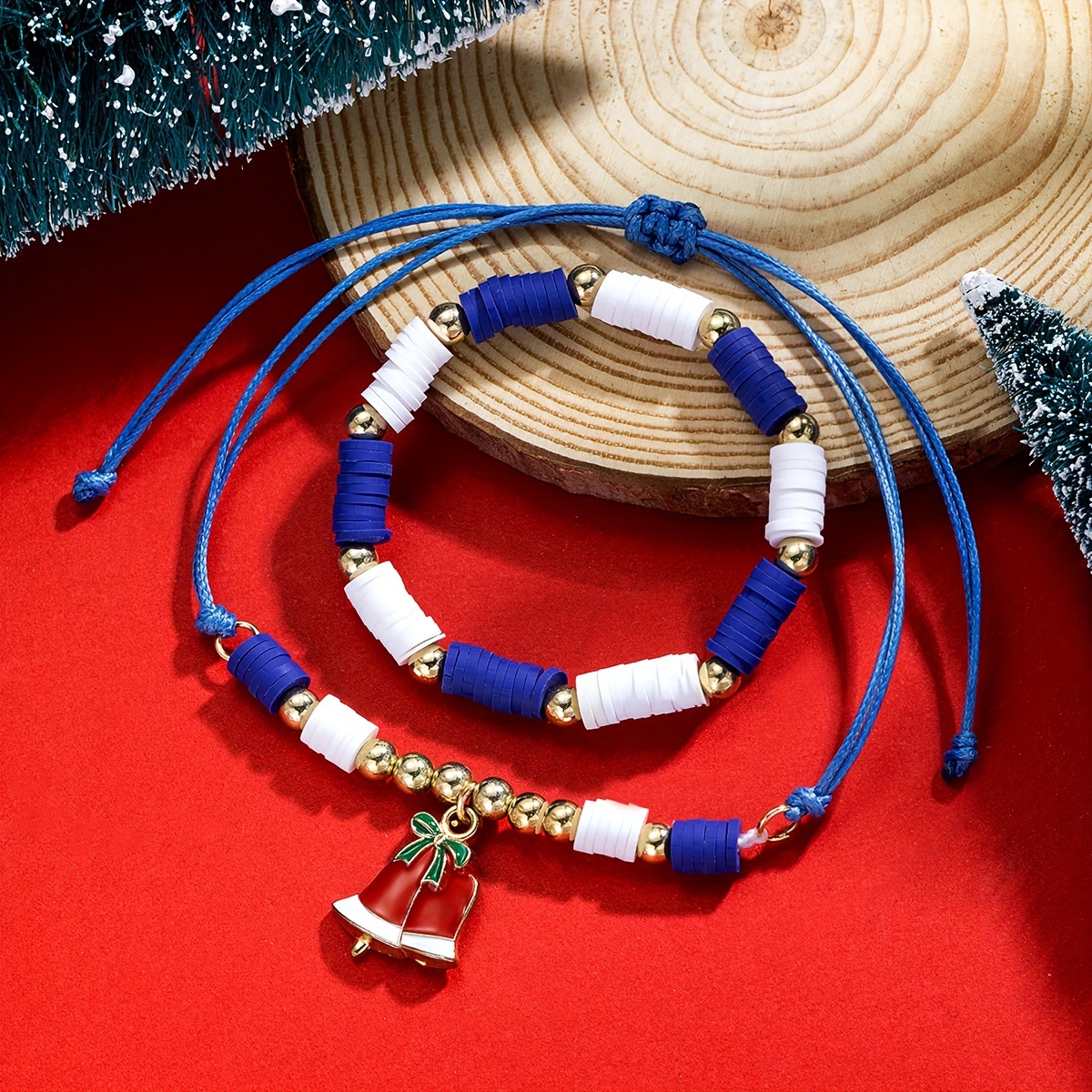 5pcs Reindeer Pendant Beaded Bracelet Set with Colorful Soft Clay Beads Stackable Hand String,Temu