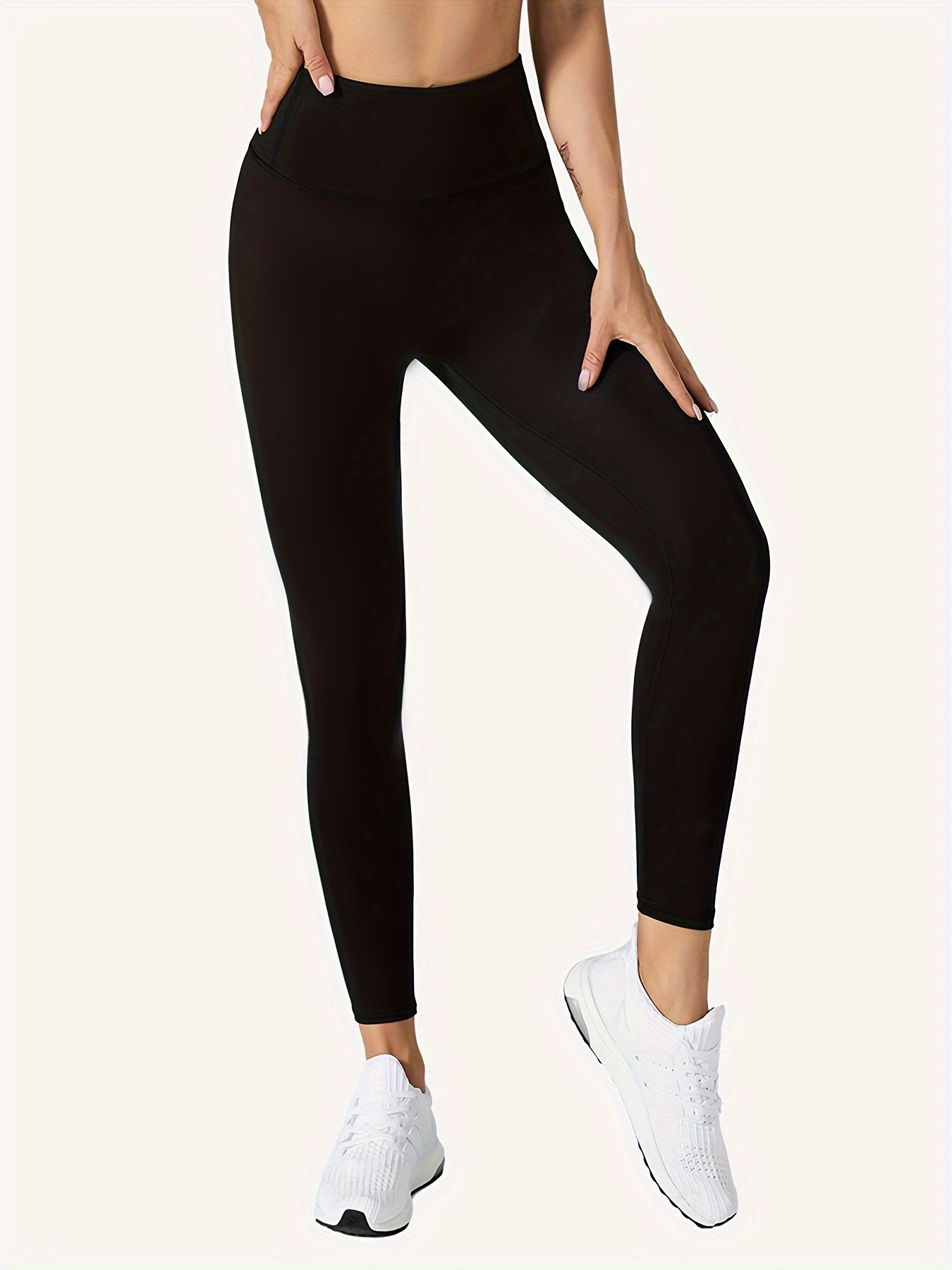 Solid Color Comfort Leggings High Waist Breathable Fitness - Temu Canada