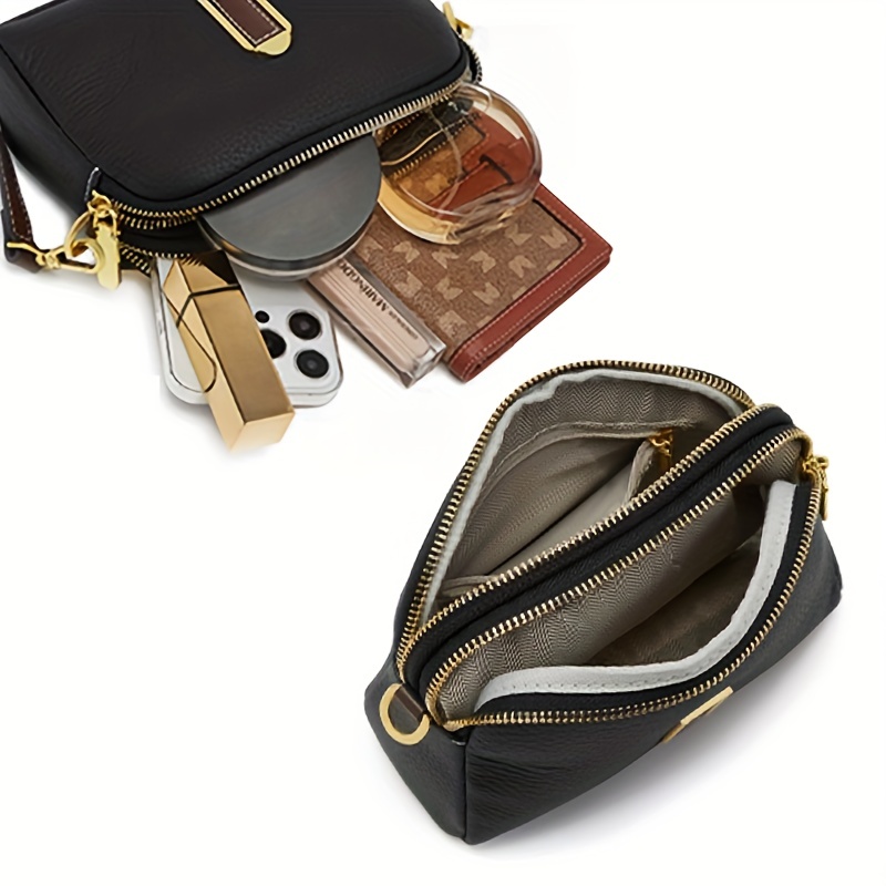 Crossbody Leather Shoulder Bags and Clutches, Three-Layer Leather