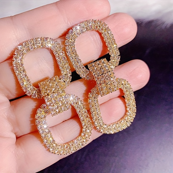 10 pairs lot shiny zircon decor dangle earrings simple luxury style zinc alloy jewelry gift for friends details 24