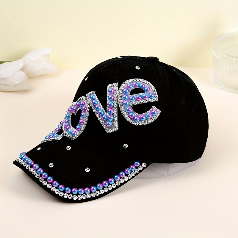 Love Patch Black Baseball Hip Hop Rhinestone Faux Pearl - Temu Canada