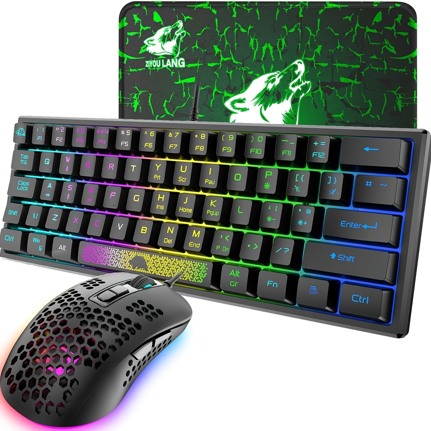 60% Wireless Gaming Keyboard Mouse Set RGB Rainbow Backlight for PC Laptop  Mac