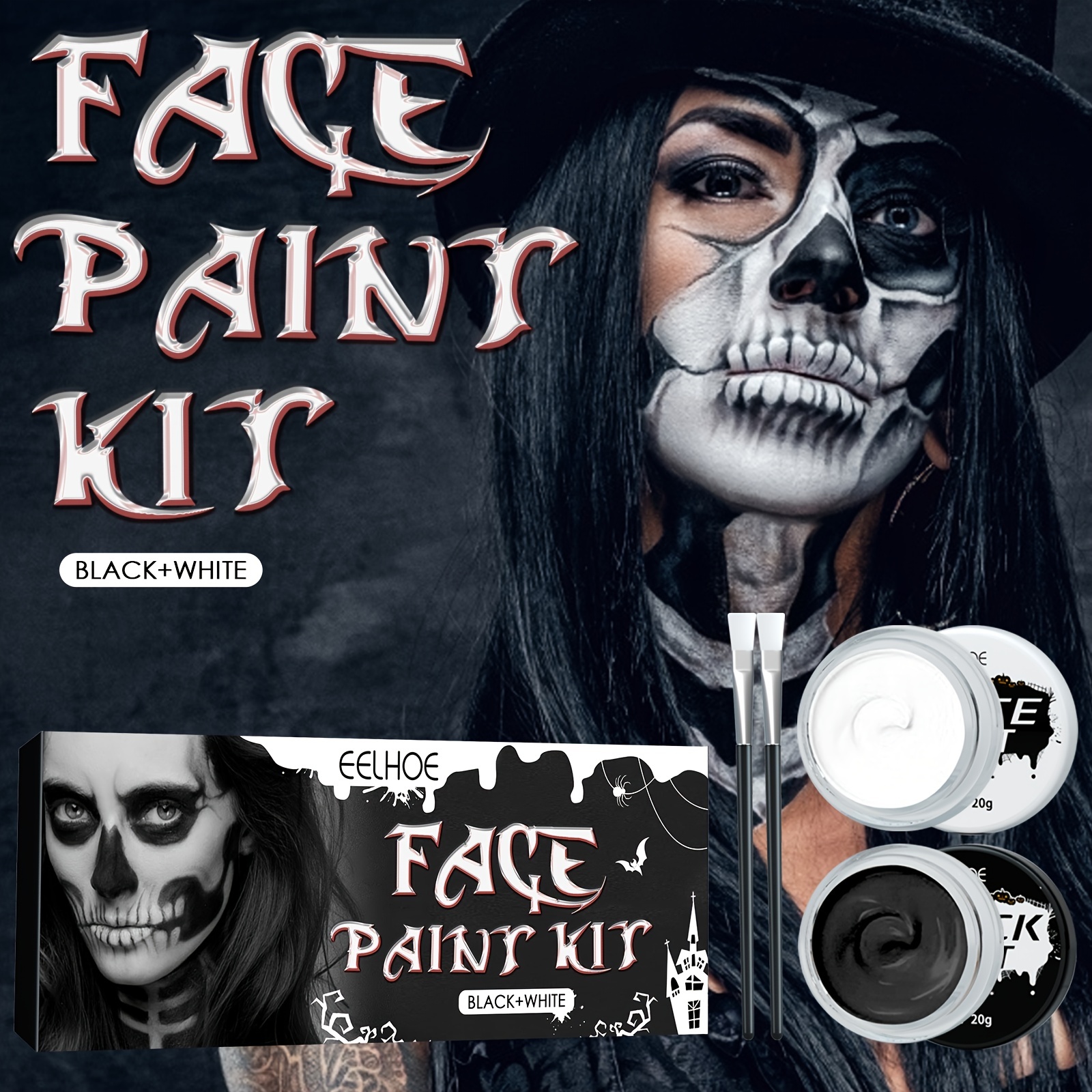 Halloween Black and White Body Paint Plasma Makeup Set Horror Atmosphere  Scar Makeup Vampire Skull Face Party Special Effects