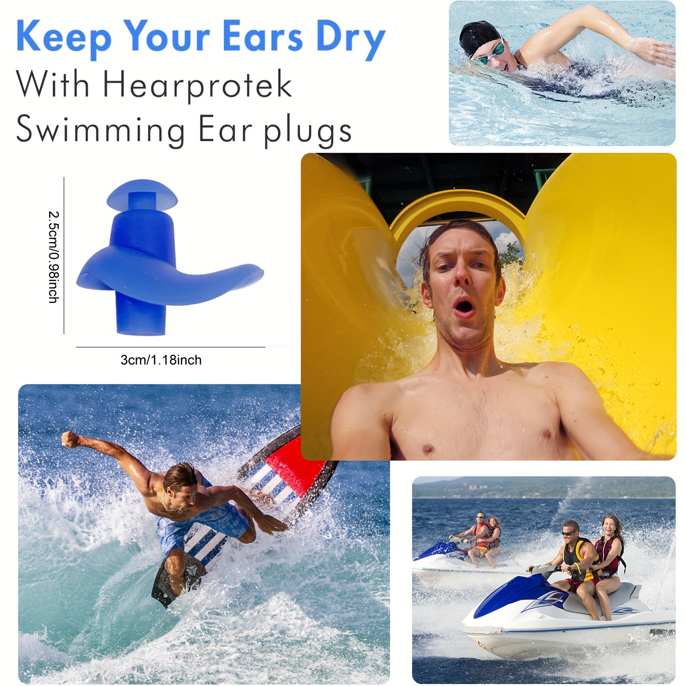 Hearprotek Natación Tapones para los oídos, 2 Pares Tapones de Silicona  Reutilizables a Prueba de Agua para Nadadores duchas de baño y Otros  Deportes