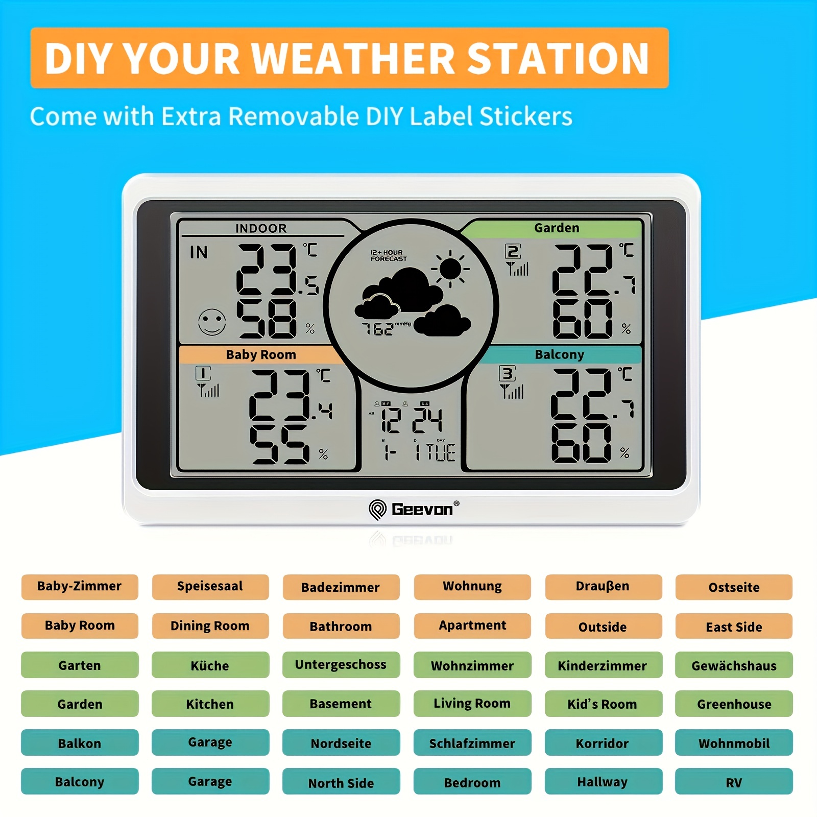 Newentor Weather Station Wireless Indoor Outdoor Multiple Sensors, Digital  Atomic Clock Weather Thermometer, Temperature and Humidity Monitor