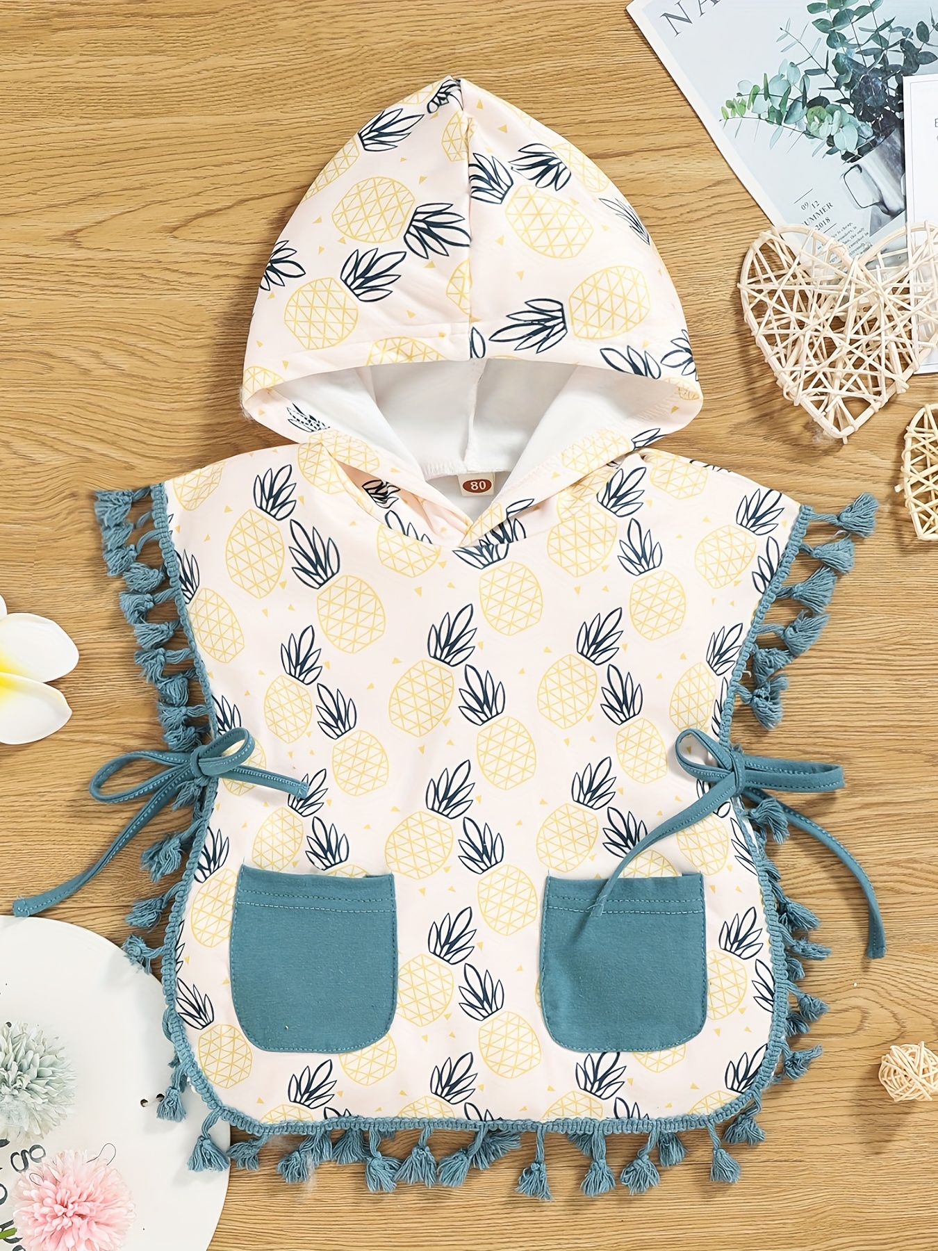Bata de baño con capucha estampado de piña para bebé niñas, suave, cómoda y  transpirable, ropa de bebé