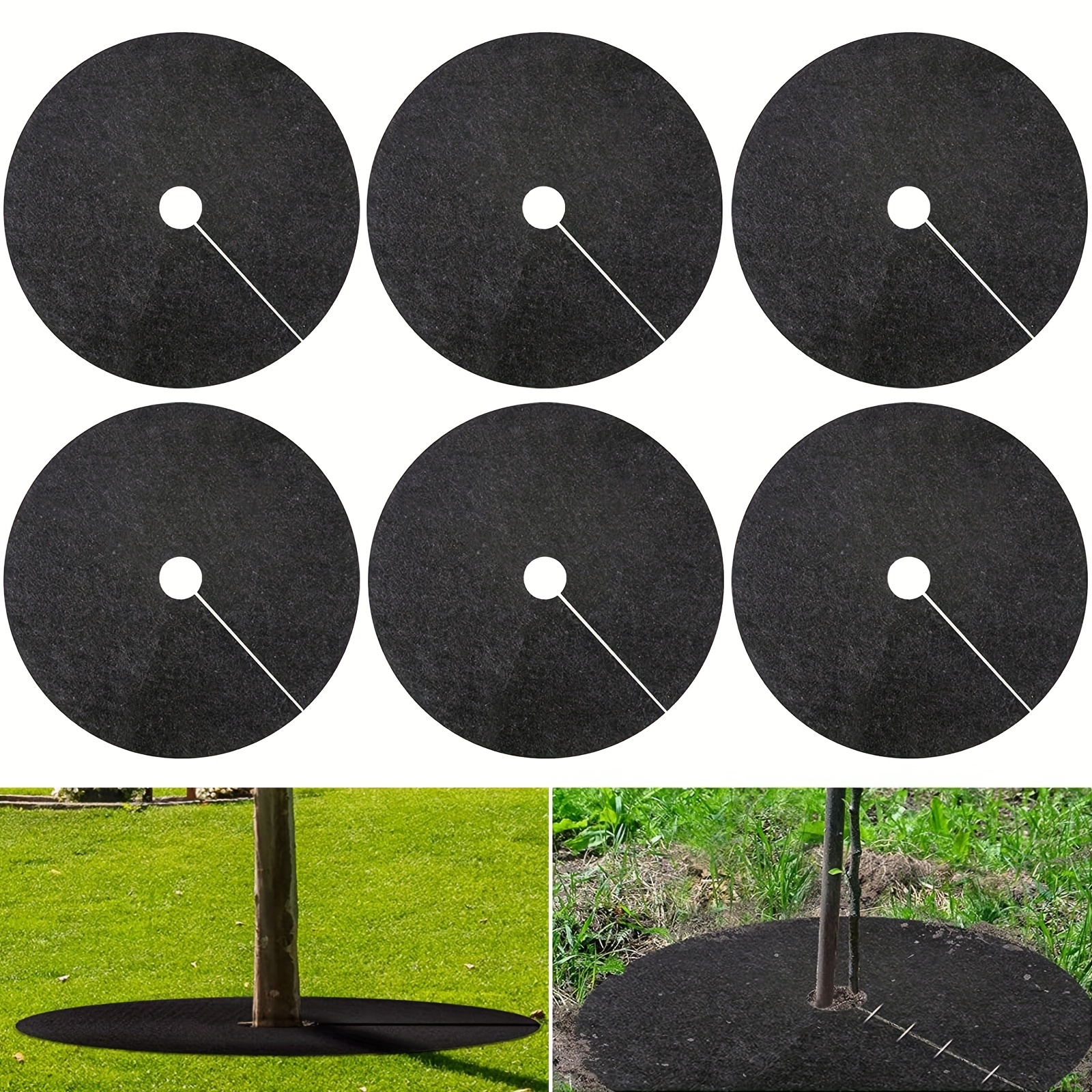 6 Pack Non-Woven Tree Mulch Rings: Thickened Plant Cover for Weed Control & Root Protection - Gardening Landscaping Fabric Cover