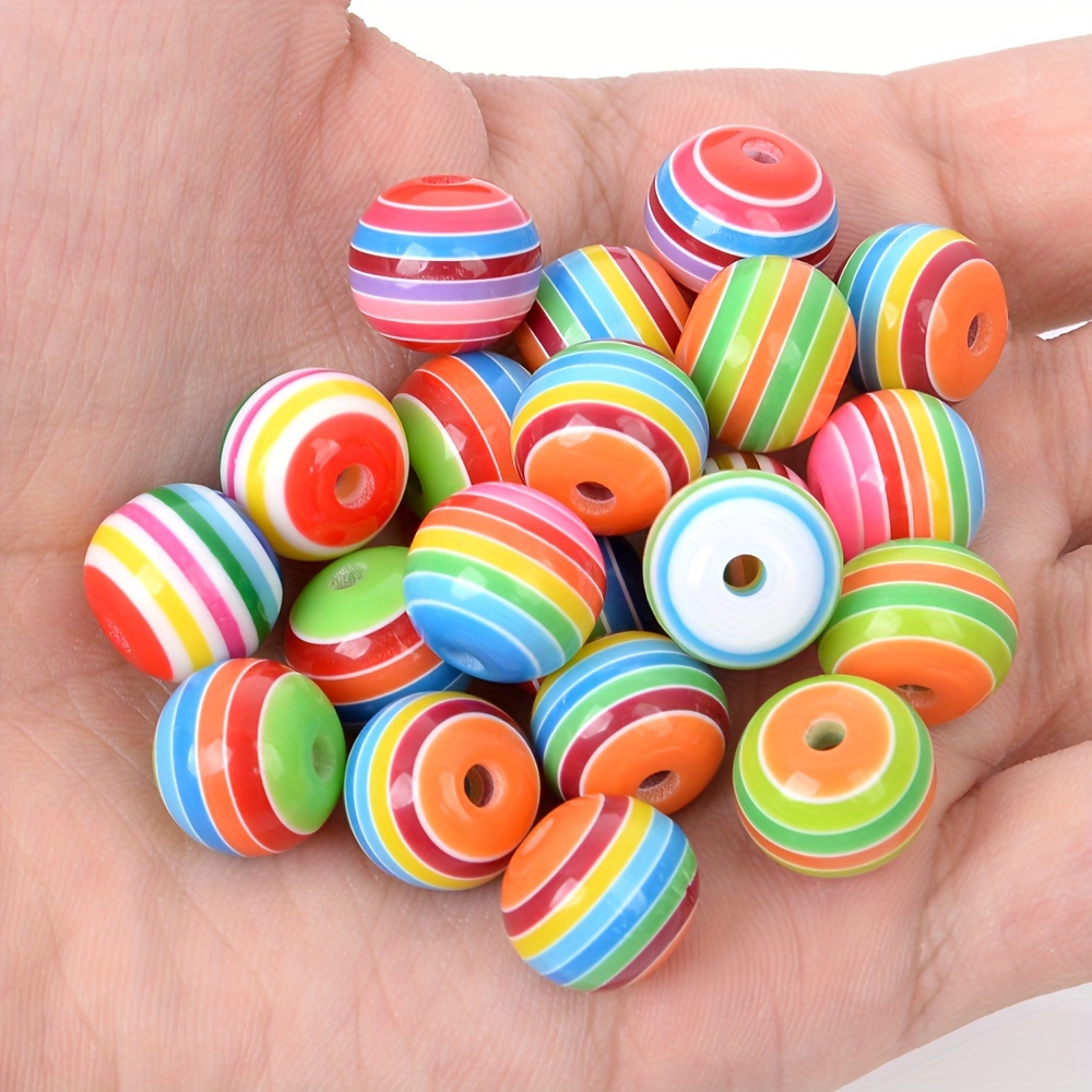 Mix Stripe Resin Beads Round Shape Spacer Beads Rainbow - Temu