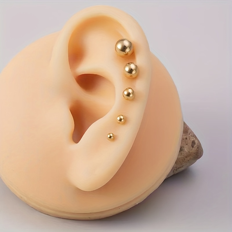 5pcs Stainless Steel Balls Ear Stud Earrings, Barbell Shaped