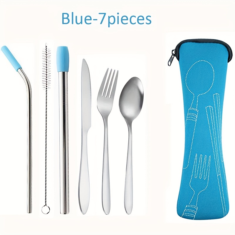 Travel Utensils Set With Case Reusable Stainless Steel - Temu