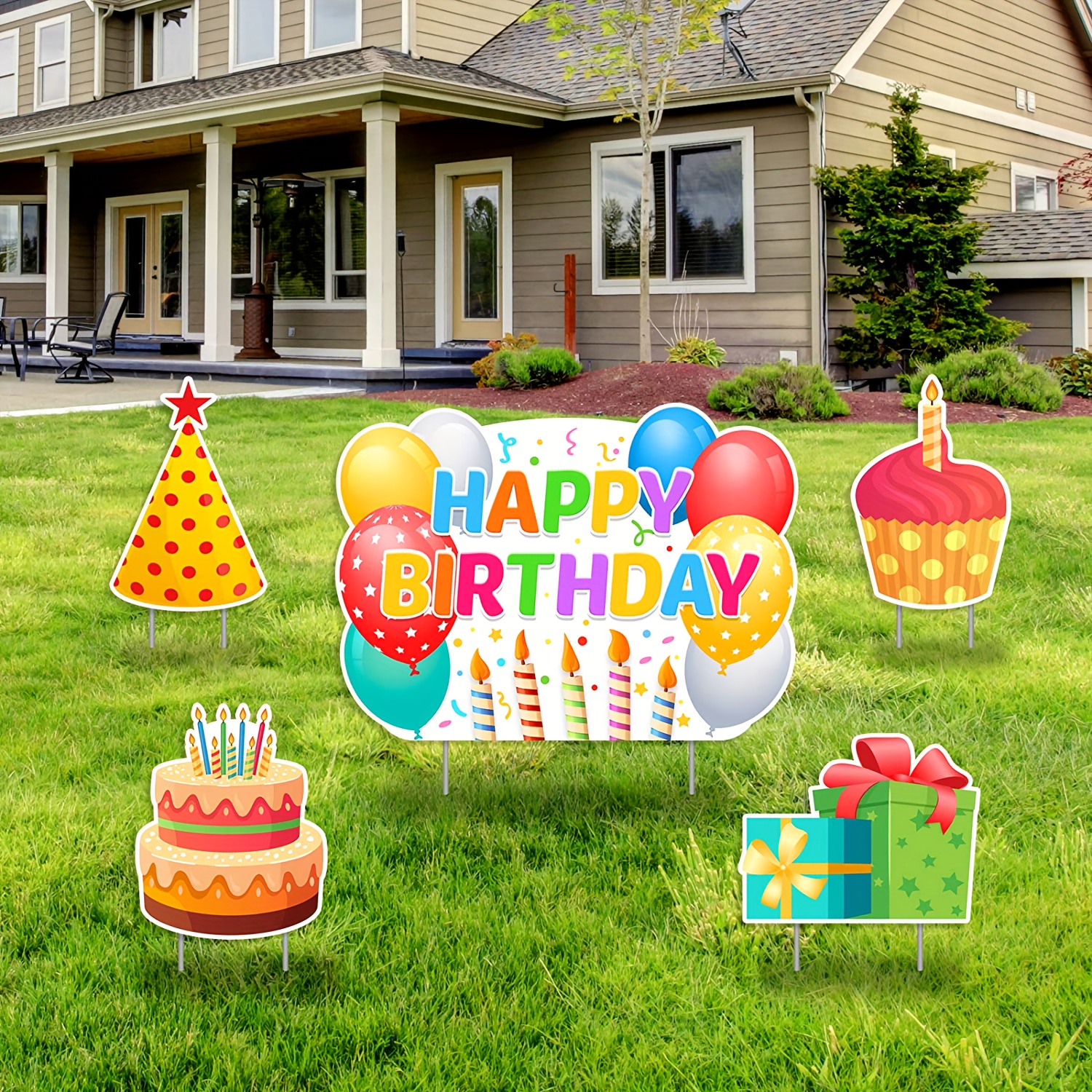 2pcs 16 Large Happy 25th Birthday Party Yard Sign Decorations for Women & Men,Black Gold 25th Birthday Yard Signs with Stakes,Weatherproof Outdoor