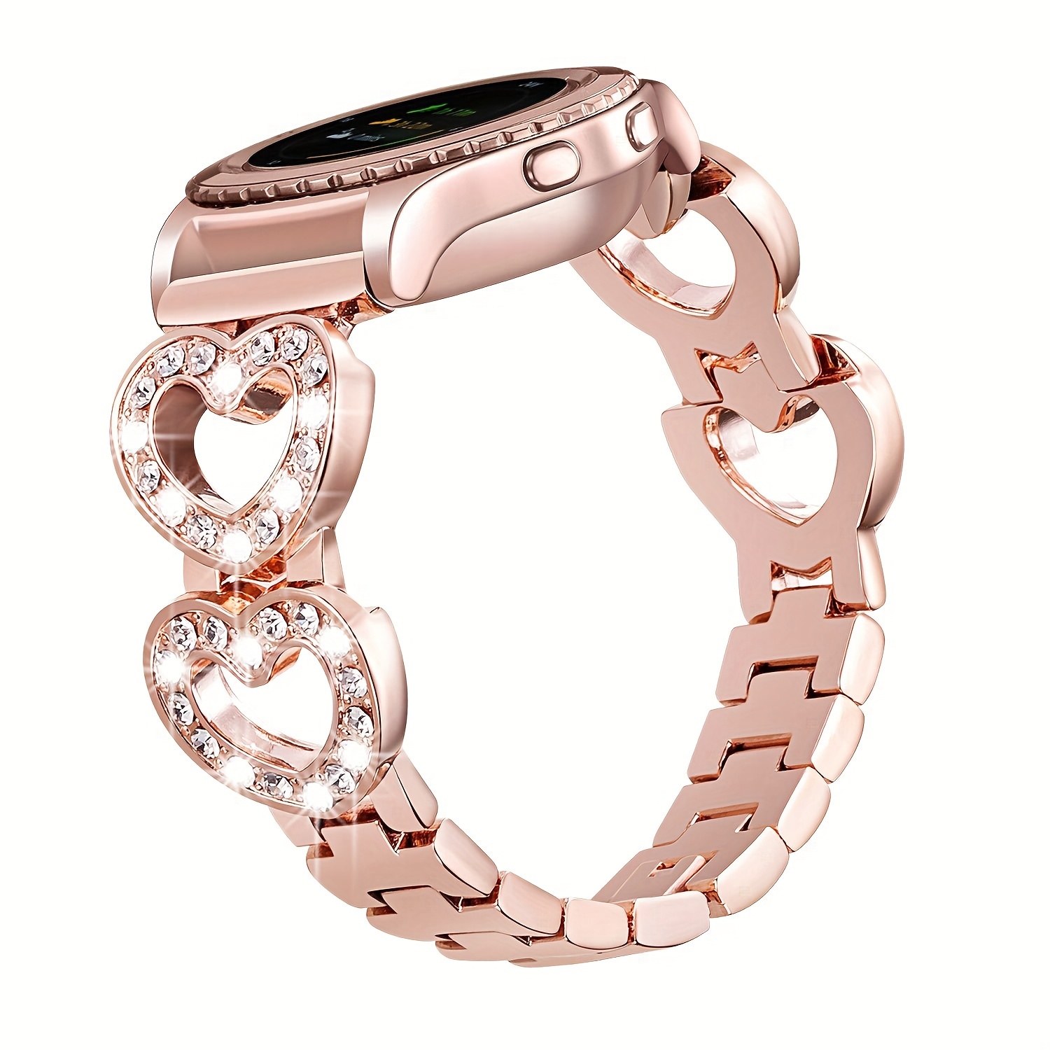 Image of Sangaimei Bling Heart Shaped Bands For 6 5 4 40mm 44mm/ Band 45mm/watch 6 4 42mm 46mm 43mm 47mm/active 2, 20mm Women's Jewelry Replacement Metal Bracelet