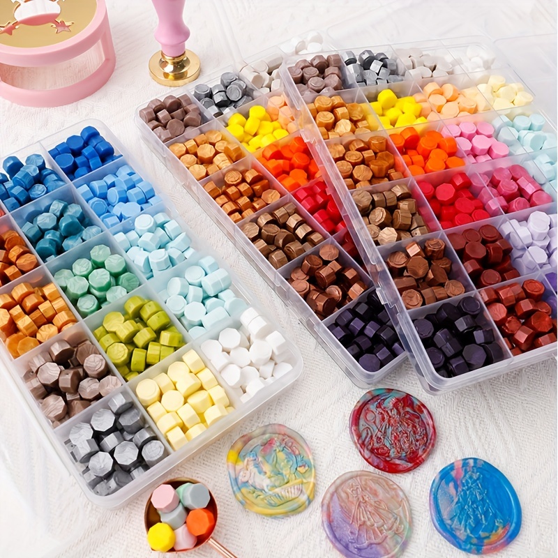 Wax Seal Beads Packed In Plastic Box Colors Octagon Sealing - Temu