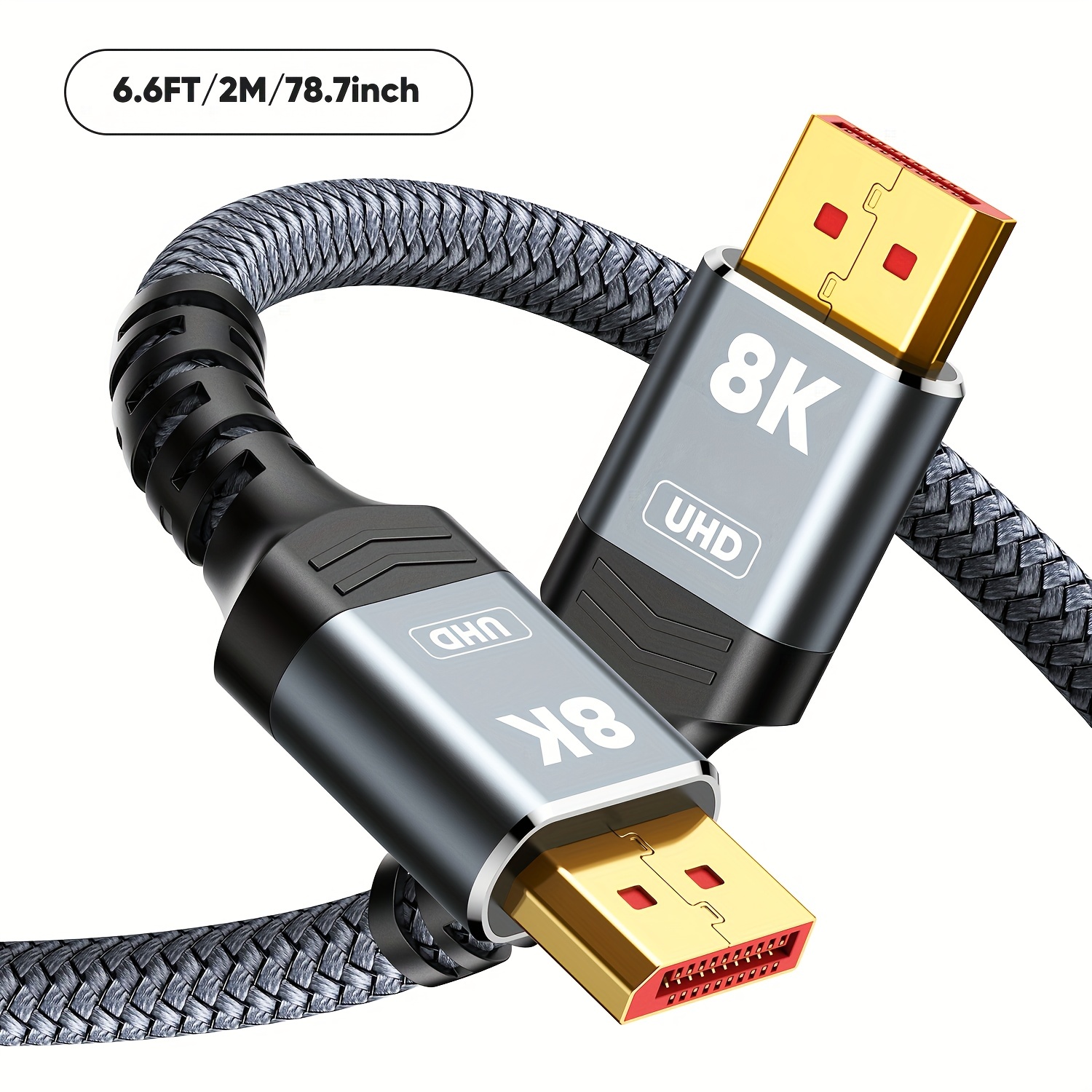 4K DisplayPort to HDMI Cable 6 ft, 4K DP (Display Port) to HDMI Cord  Adapter 6ft Braided Male to Male Supports Video and Audio (4k, 2160P,  1440P