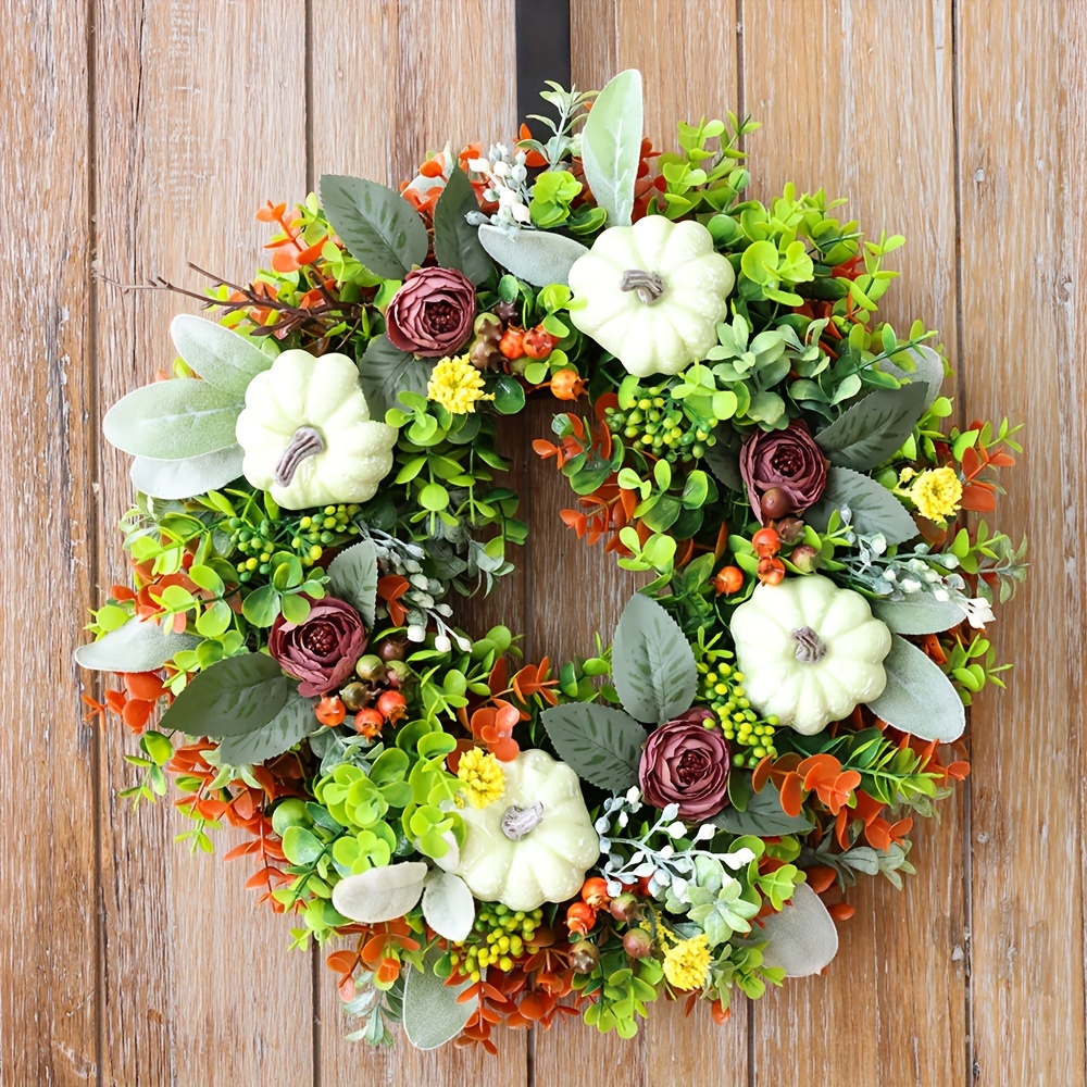 Thanksgiving Sunflower and Pumpkin Wreath - Autumn Year Round Wreaths for  Front Door, Fall Garlands - Fall Front Door Harvest Festival