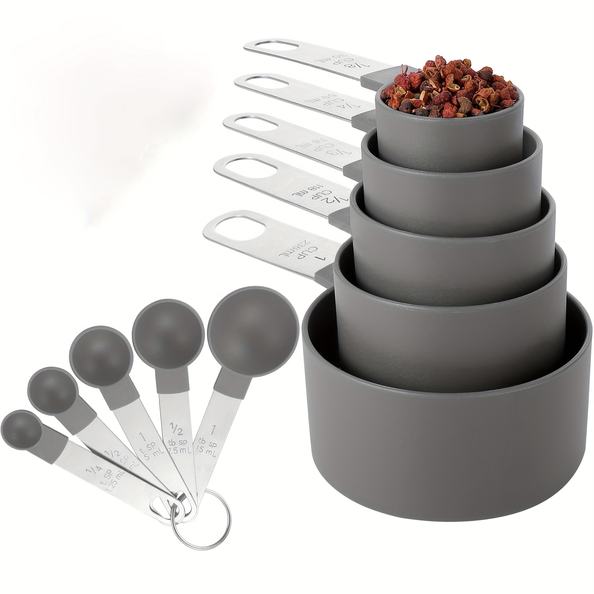 Measuring Cups And Spoons Set, 8 Piece Stackable Stainless Steel Handle  Accurate Tablespoon For Measuring Dry And Liquid Ingredients Small Teaspoon  Wi
