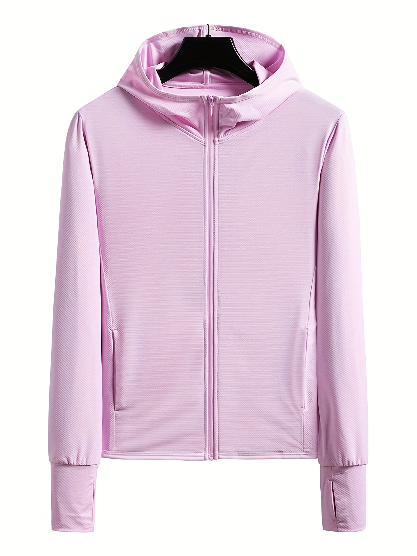 Women Zipper Closure Hooded Tops Sun Protection Clothing Solid Quick Dry  Batwing Sleeve Silky Anti-UV Face Cover(Purple)