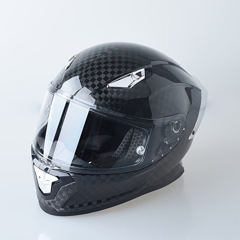 Motorcycle Helmet 12k Carbon Fiber Glossy Transparent Lens Silvery Tail ...