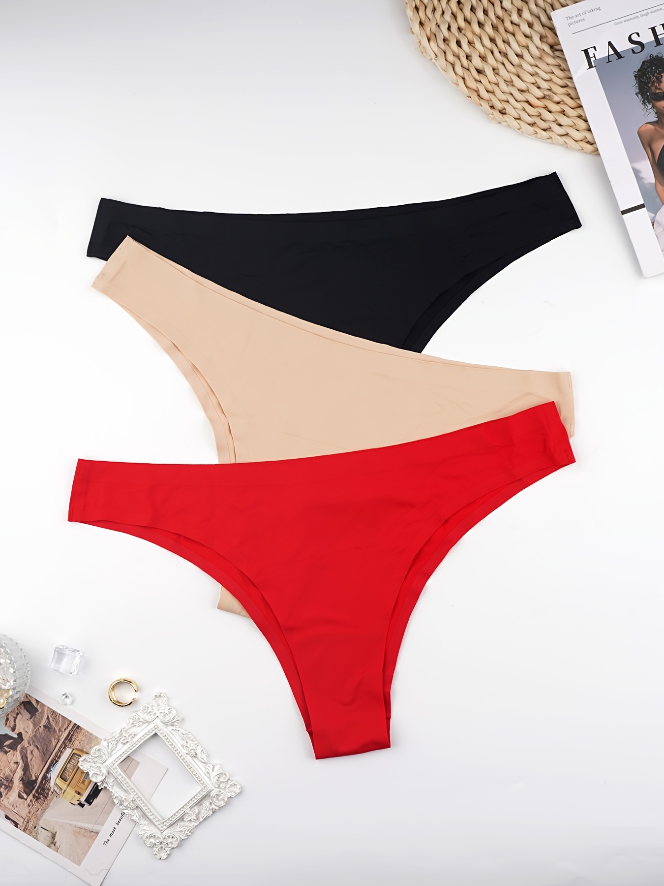 Comfy Seamless Solid Panties Thin Breathable Bikini Panties - Temu