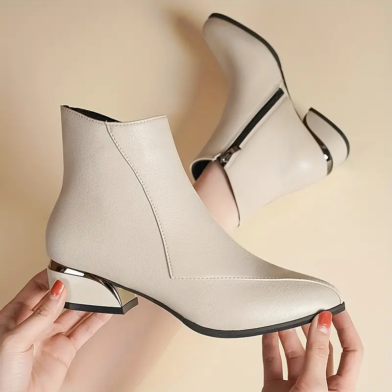 low heeled ankle boots women s chunky pointed toe stitching detalles 0