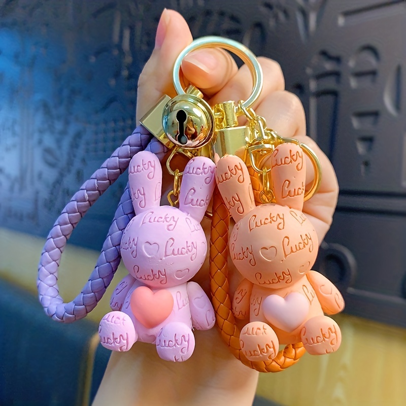Bunny Key Chain Rabbit Holding Heart Keyrings Kawaii Key - Temu
