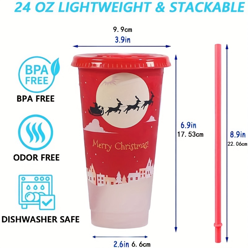 1pc Christmas Decorations,Christmas Color Changing Cups With Lids And  Straws ,Reusable Cups With Lids And Straws For Christmas Party Favors  (24oz) for