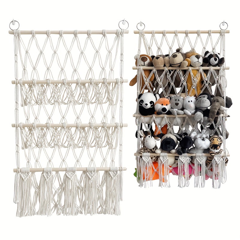 Corner Mesh , Toys Storage Woven Tassel Net, Soft Corner Hanging Net Boho  Stuffed Macrame Net Hand Woven Cotton Rope Mesh Pocket Plush Toy Storage  Swing For Plush Toys Organize 