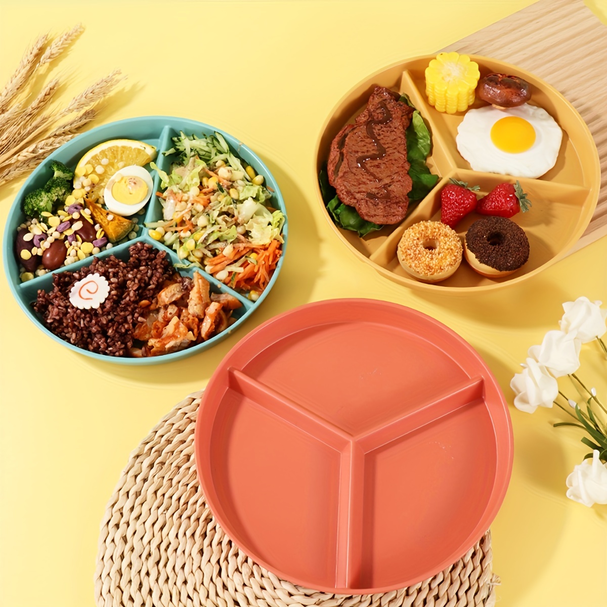  Bandeja para servir alimentos con compartimento de acero  inoxidable - Plato de comida para una dieta saludable : Hogar y Cocina
