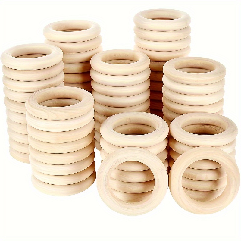 40pcs Nature Wooden Rings, 8 Sizes Wood Rings For Crafts Macrame  Rings,Wooden Rings Natural Resources For Early Years Loop Ring For Craft  DIY Jewelry