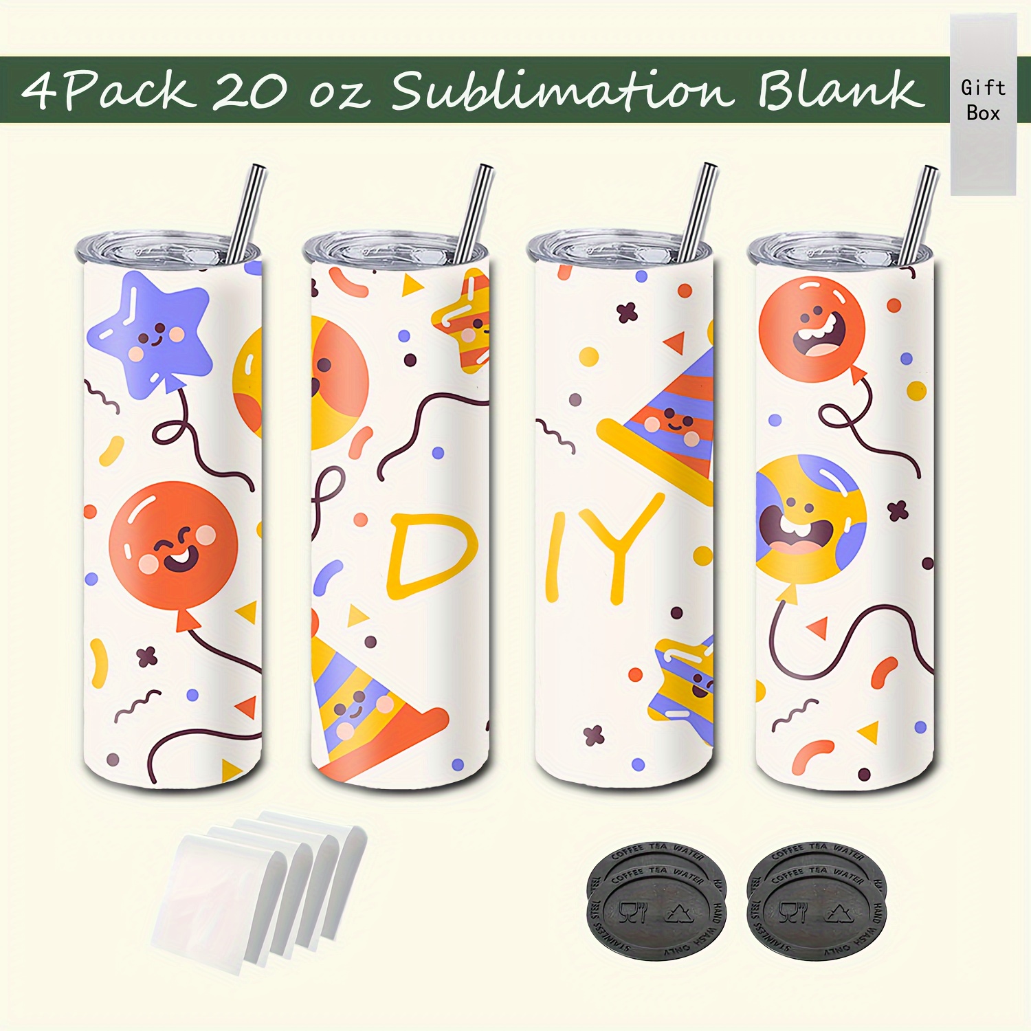 8pcs, Straight Sublimation Tumblers Bulk 20 Oz Skinny, Stainless Steel  Double Wall Insulated Tumbler Cups Blank