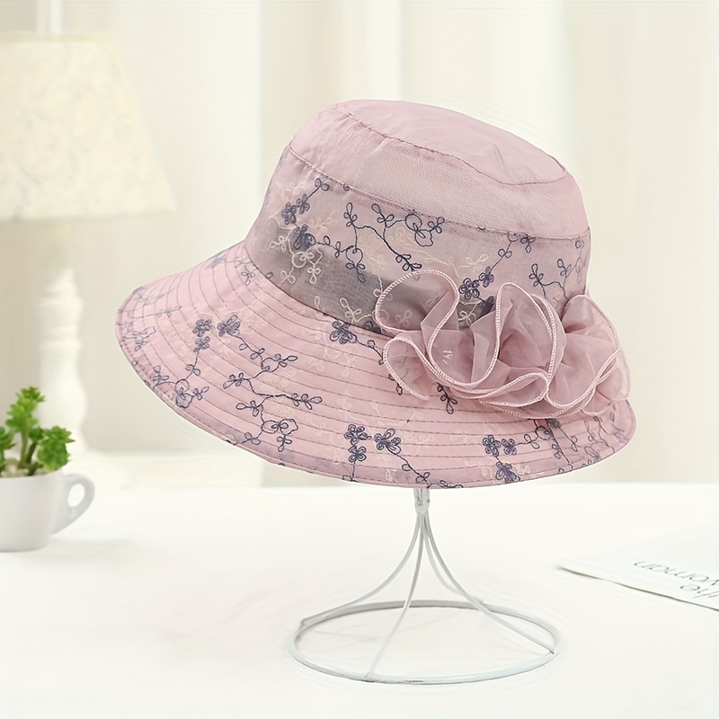 Flower Decor Silk Bucket Hat Elegant French Style Basin Hats - Temu