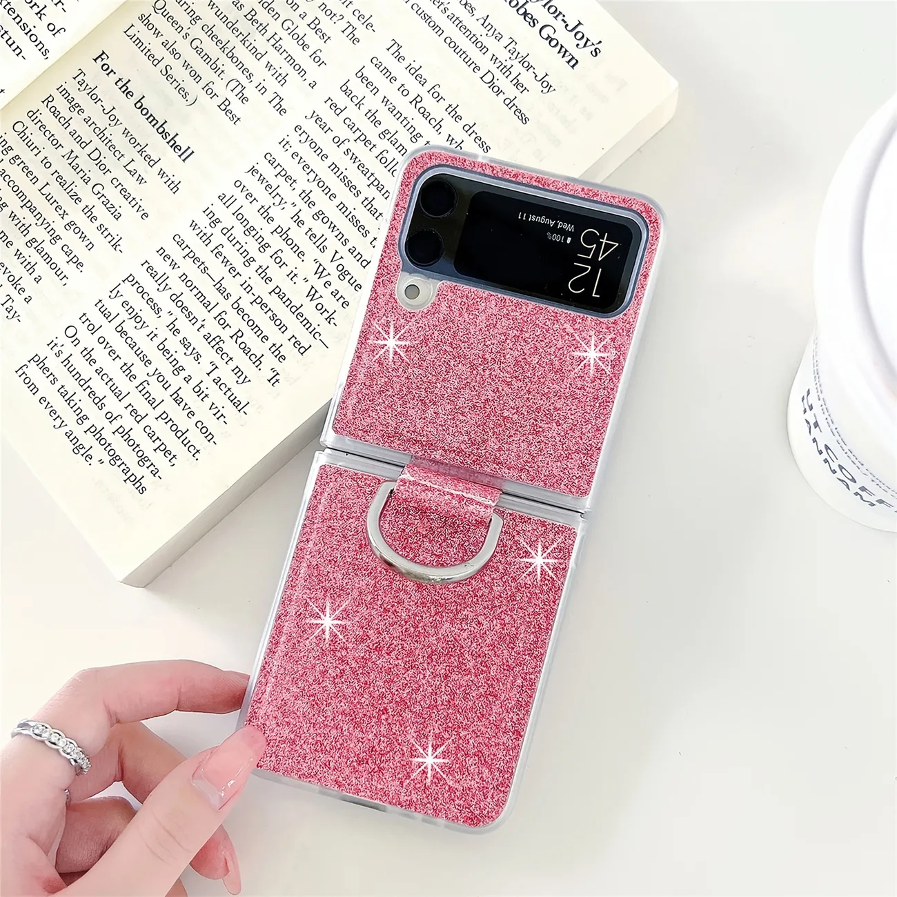 Pu Glitter Phone Case With Ring Buckle For Z Flip 3/4 - Temu Germany