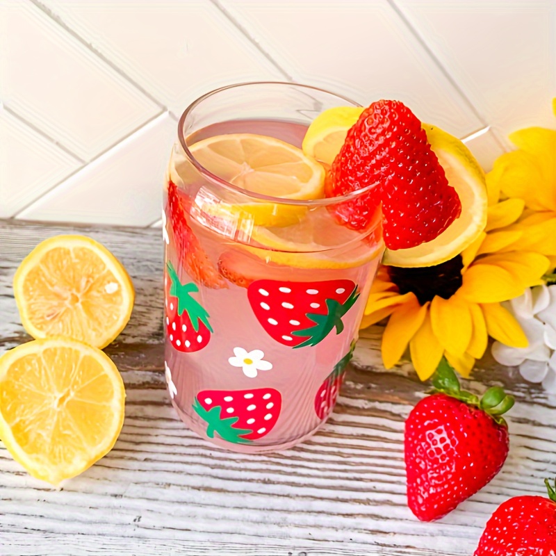 Strawberry Flower Pattern Drinking Glass With Lid And - Temu