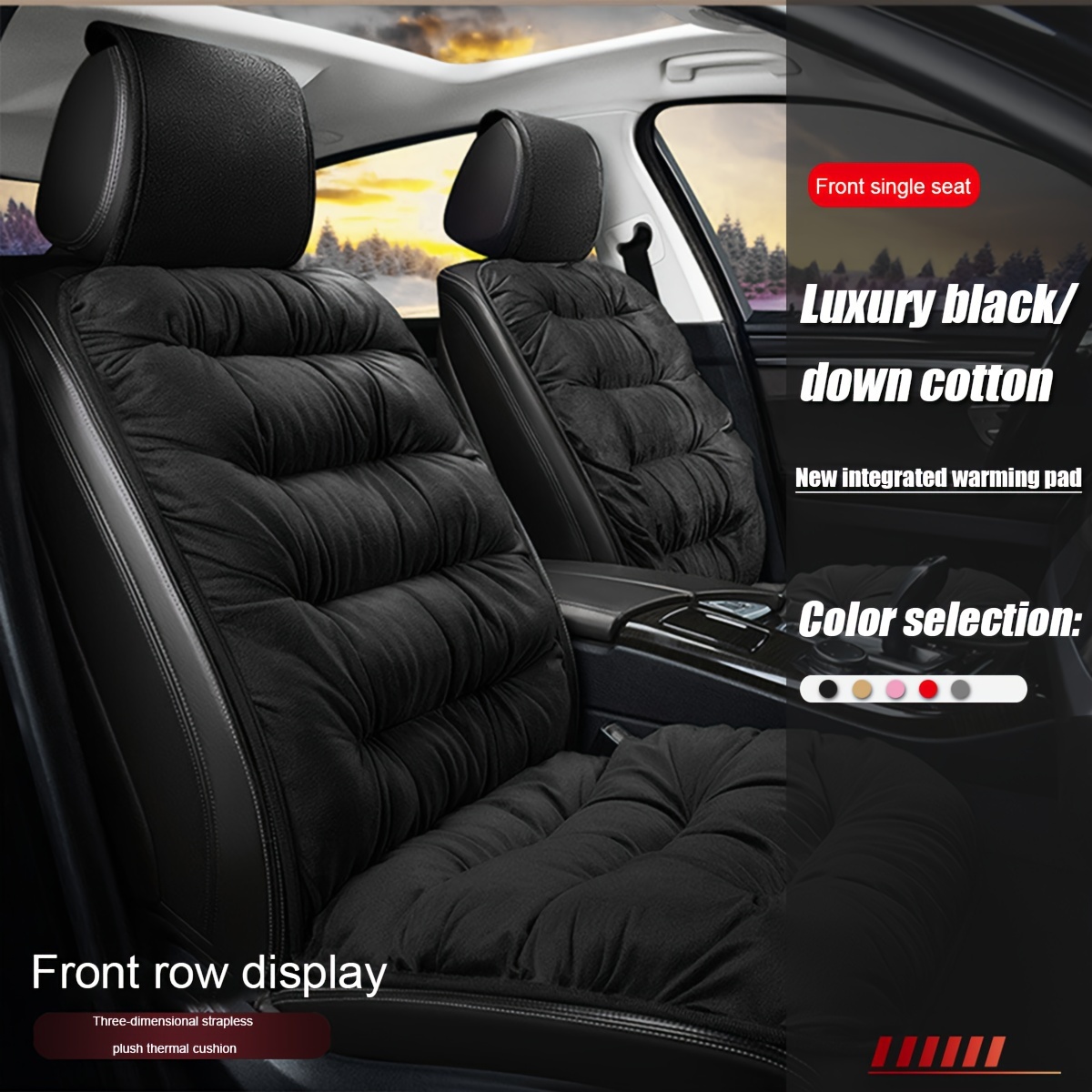 12V Heated Seat Cushion Winter Car Seat Covers Hot Warmer - Heating black /  2PCS Front Set