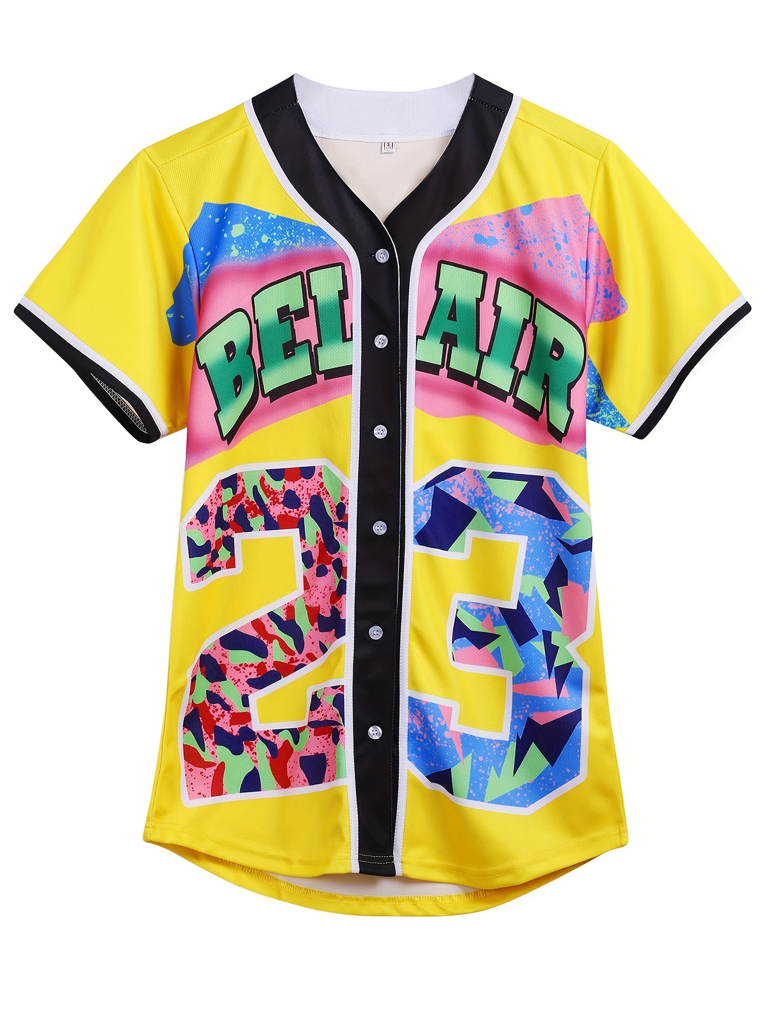 90s Outfit For Women,Yellow 23 Hip Hop Baseball Jersey Shirt For Theme  Party, 90s Stylish Clothing For Women