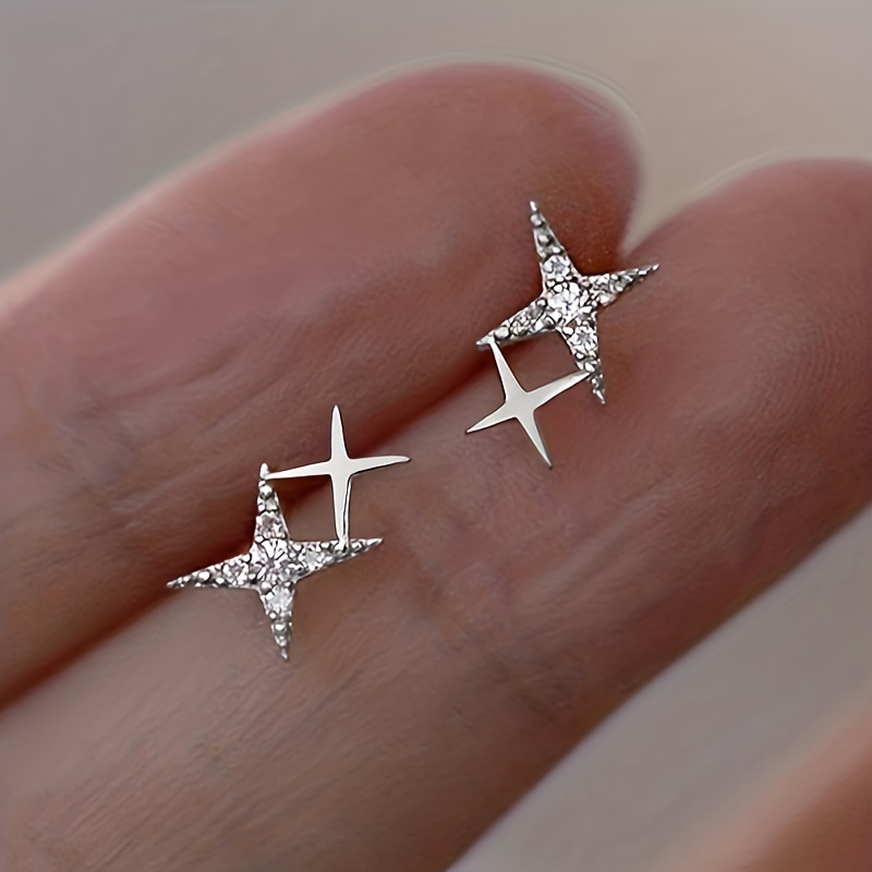 Image of Fashion Easy Double Star Zirconia Stud Earrings For Women Proposal Engagement Party Jewelry