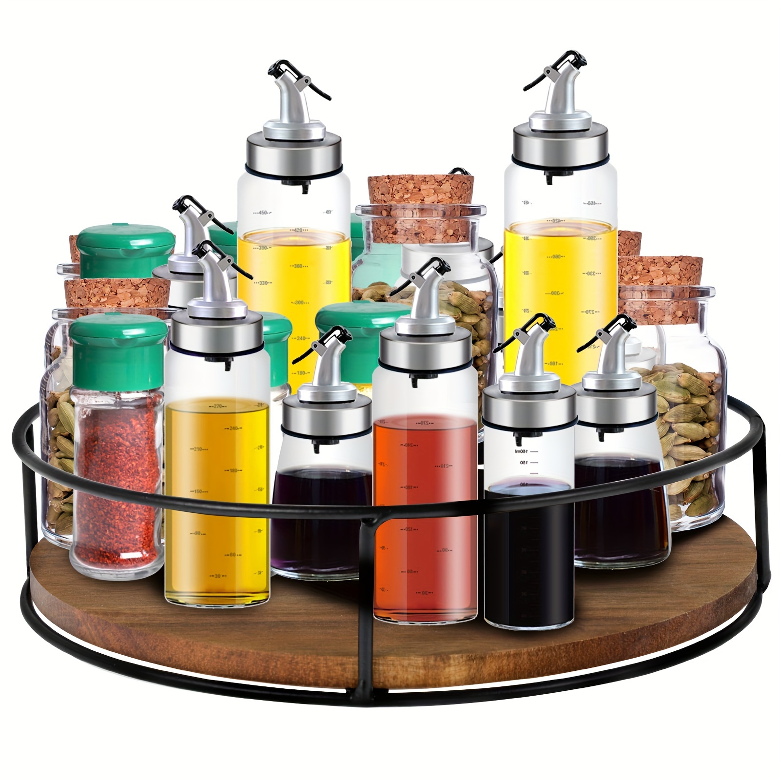Oil and Vinegar Salt Pepper Dispenser Set with Storage Tray 