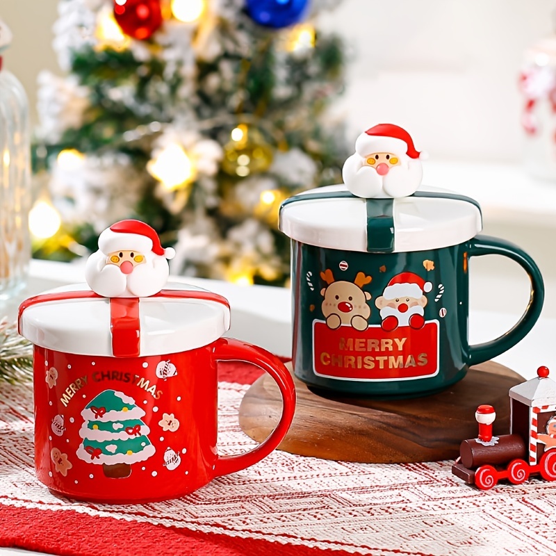 1pc 400ml/13.4oz Ceramic Christmas Mug With Lid, Christmas Tree & Santa  Claus Pattern, Large Capacity Coffee Cup