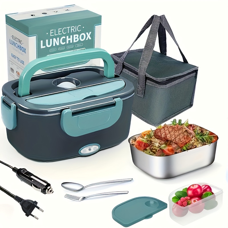 1pc 1.2l Double Layer Green Lunch Box With Spoon, Fork, Sauce Container,  Microwaveable, Separated Grids For Office Workers