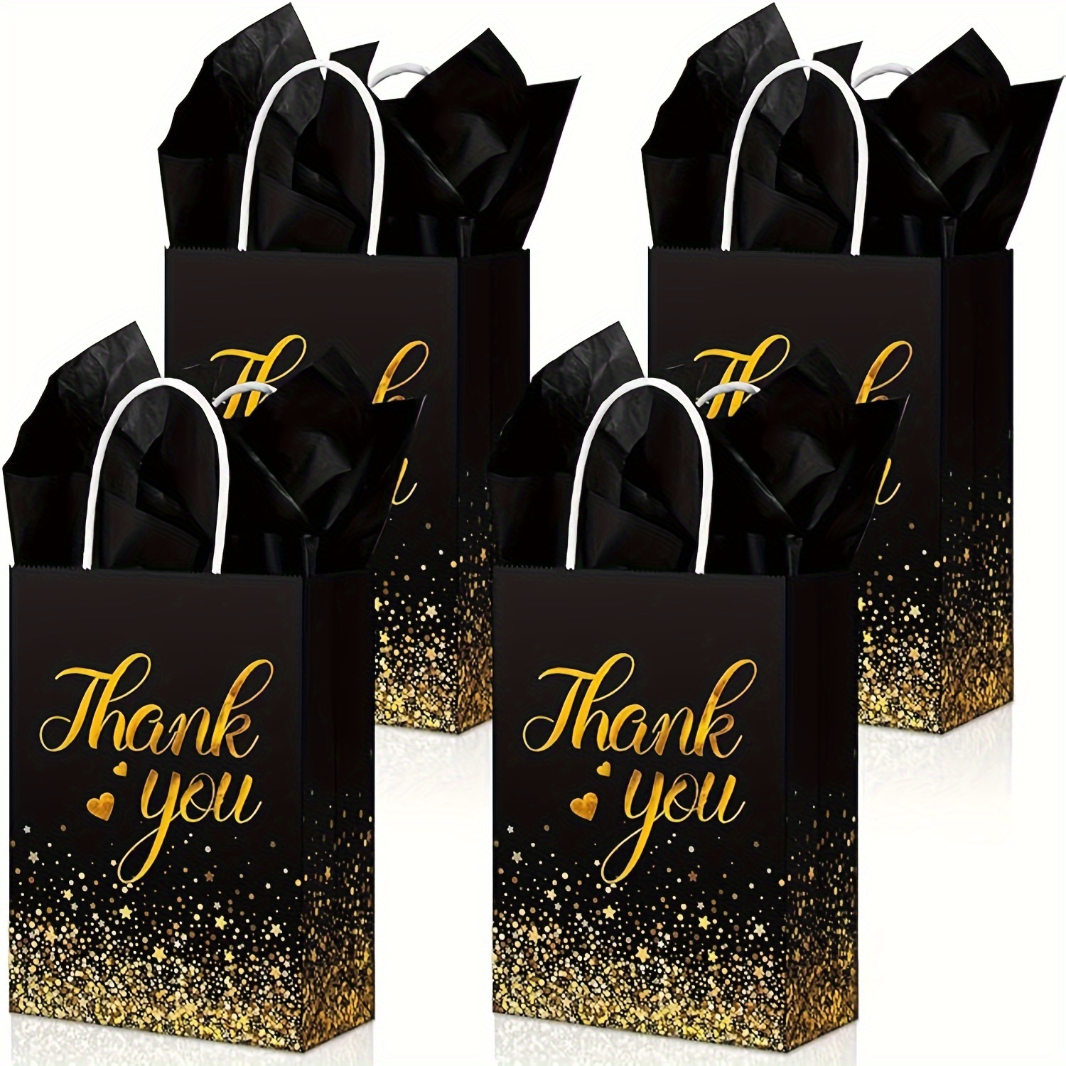 Paquete de 12 bolsas de regalo negras con asas de cinta, bolsas de regalo  de tamaño mediano con papel de seda, bolsas de papel negro para compras