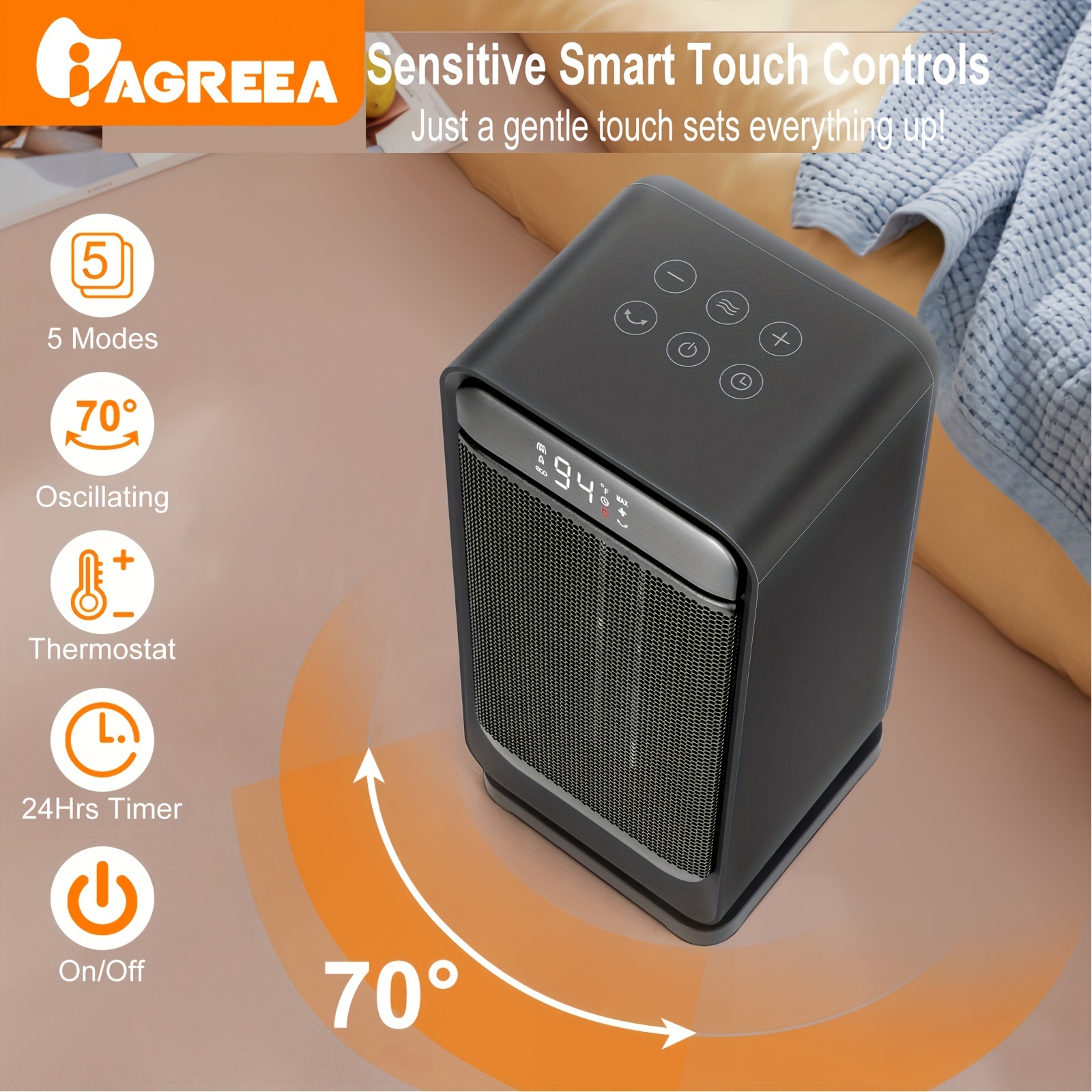 Iagreea Heater, Ceramic Heater,, Automatic Thermostat Timer, Portable  Electric Oscillation Heater, Adjustable Thermostat, Overheating And Tipping  Protection, Suitable For Indoor Use - Temu