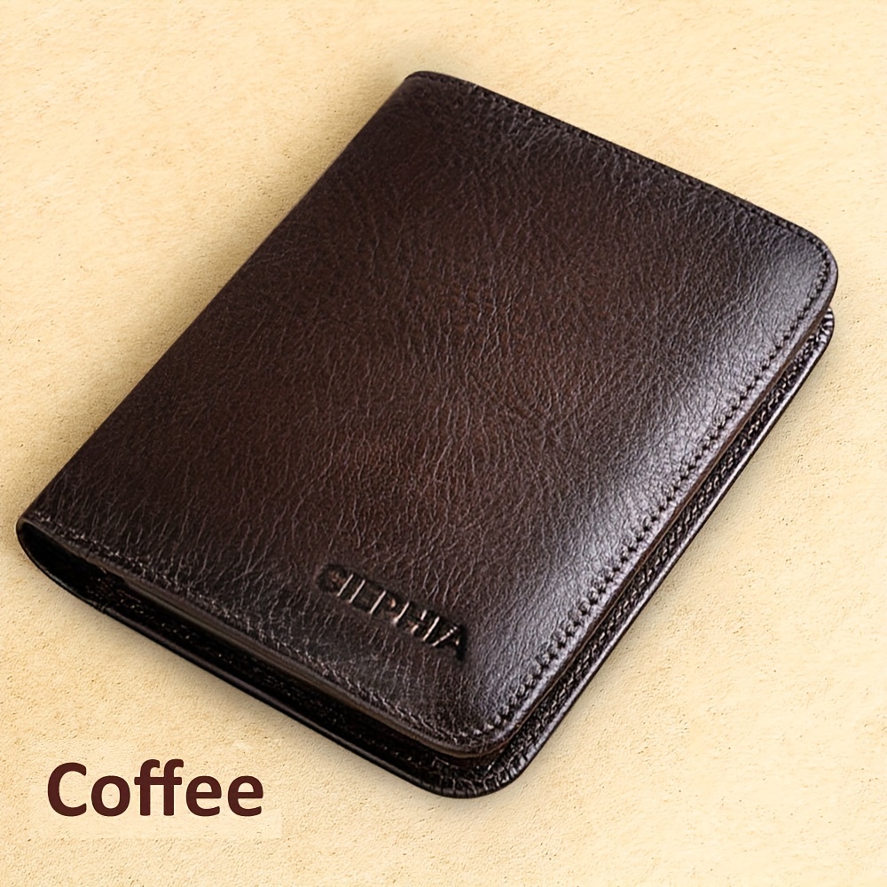 Genuine Leather Men's Wallet with Small Zipper Pocket - RFID Protected