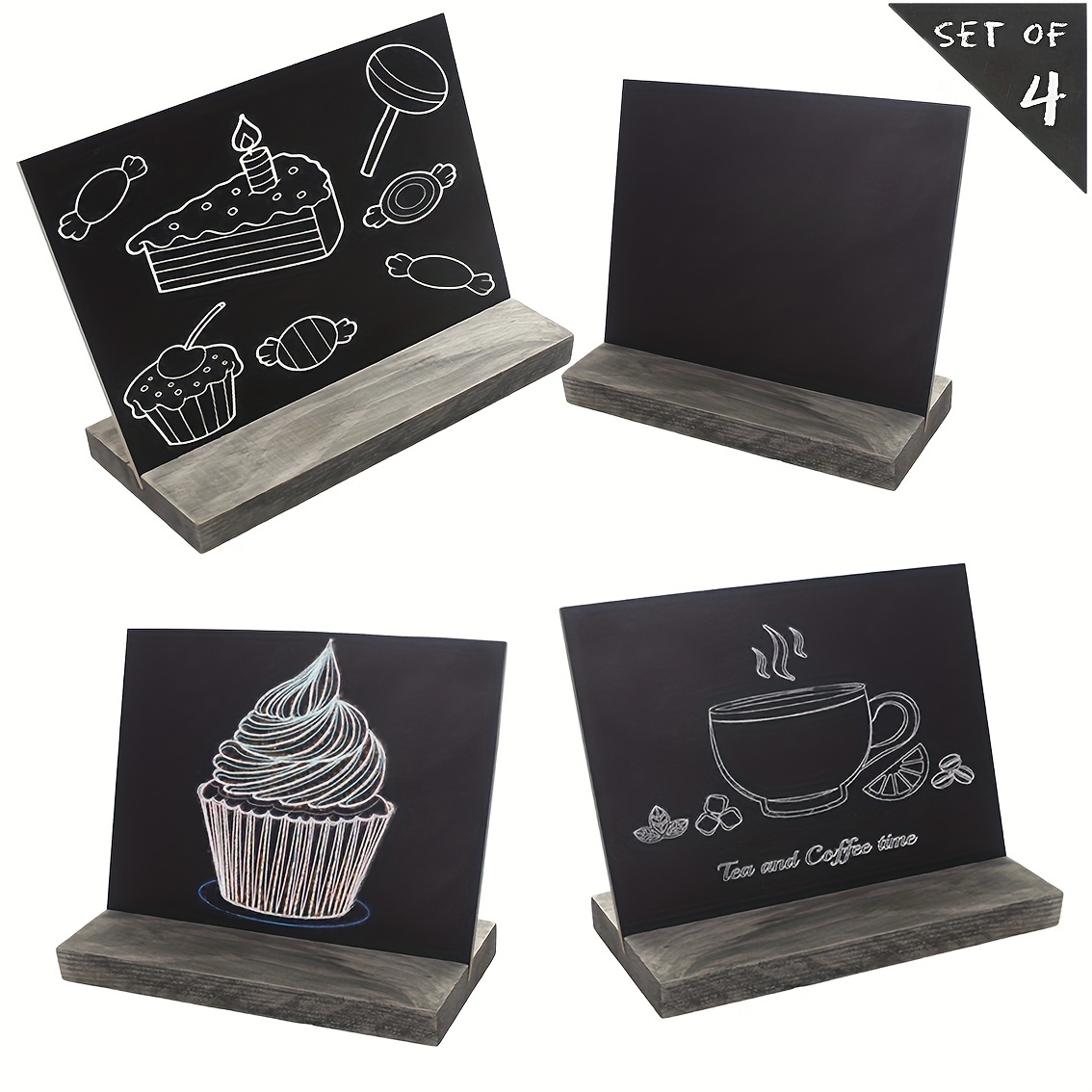 6 Mini 6 Wooden Table Chalkboards with Removable Stands - Black