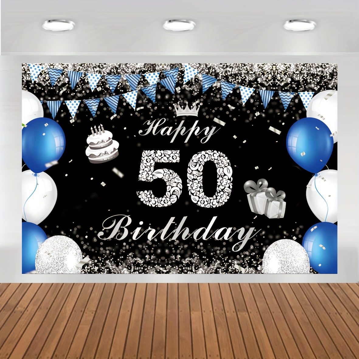  Cartel de fondo de feliz cumpleaños 50, decoraciones de  cumpleaños de 50 años, suministros para fiestas, decoraciones de fiesta en  negro y dorado para mujeres y hombres, decoración de mesa de