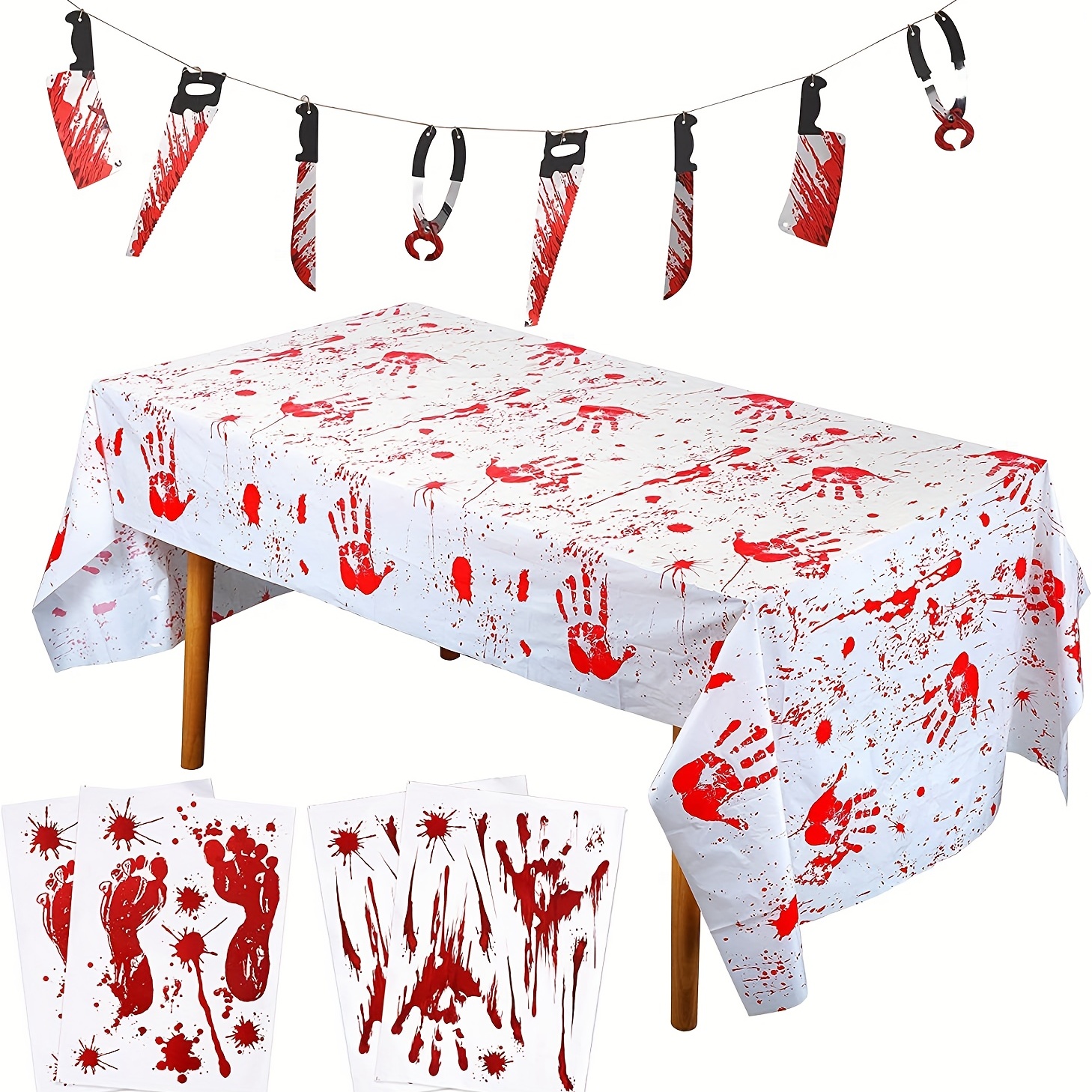 Set/12 Pcs, Bloody Garland Banner - Finto Coltelli Con Finto Sangue Banner  Halloween Decorations Outdoor - Include Coltello Da Macellaio, , Forbici,  Armi - Spaventose Decorazioni Per Feste Di Halloween Forniture 