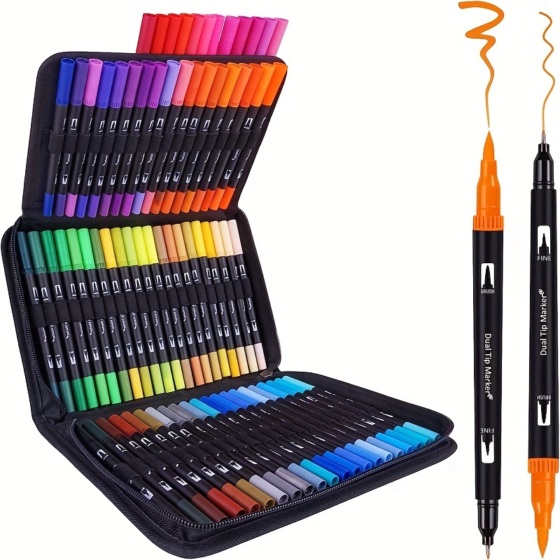 Dual Brush Marker Pens for Coloring,24 Colored Markers,Fine Point and Brush  Tip Art Markers for Kids Adult Coloring Books Bullet Journals Planners,Note  Taking Coloring Writing
