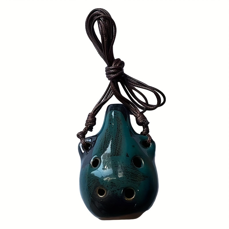 TEMU 1pc Of 6-hole Ceramic Ocarina Flute - Vintage Style 6-hole Miniature Ocarina, Portable Mini Wind Instrument With Adjustable Necklace,