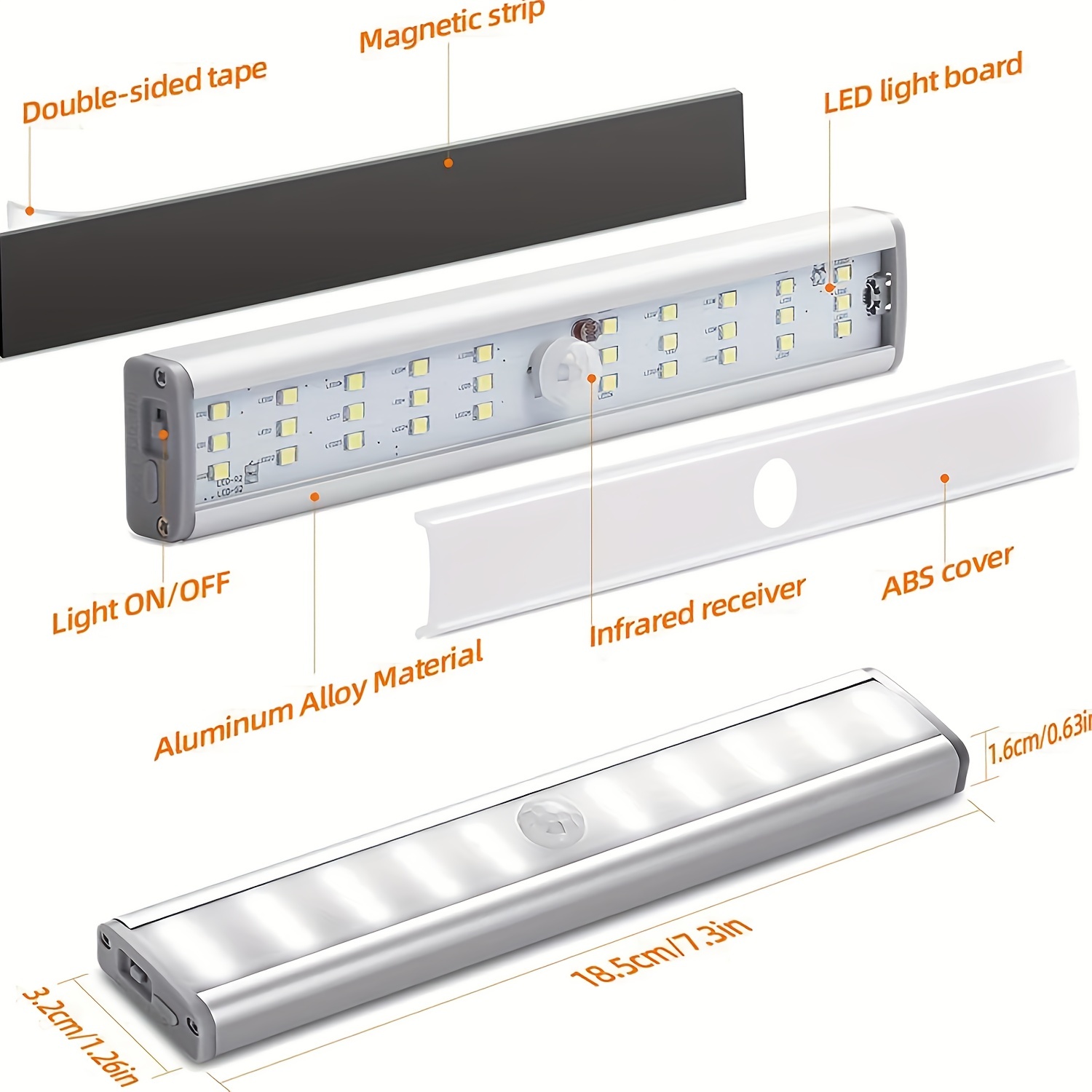 Luz LED para armario, 10 LED, recargable, control remoto, luz debajo del  gabinete, iluminación inalámbrica, barra de luz nocturna en cualquier lugar